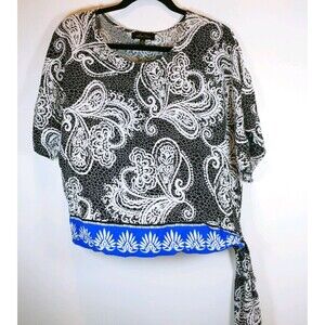 Melissa Paige Medium M Paisley Top Side Tie waist Lightweight black white blue